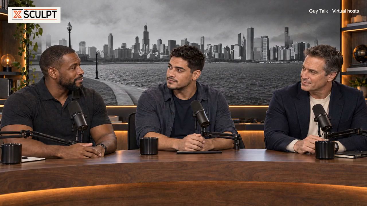 Marcus, Alex and Ben, Guy Talk’s three virtual hosts, at their studio desk